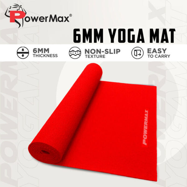 YE6-1.1-RD 6mm Thick Premium Exercise Red Color Yoga Mat - Image 3