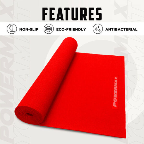 YE6-1.1-RD 6mm Thick Premium Exercise Red Color Yoga Mat - Image 4