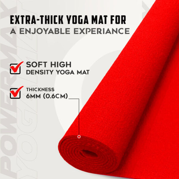 YE6-1.1-RD 6mm Thick Premium Exercise Red Color Yoga Mat - Image 5